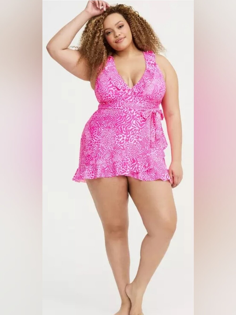 Torrid PINK Wireless Ruffle Swim Dress SIZE 2X 18-20 NWT